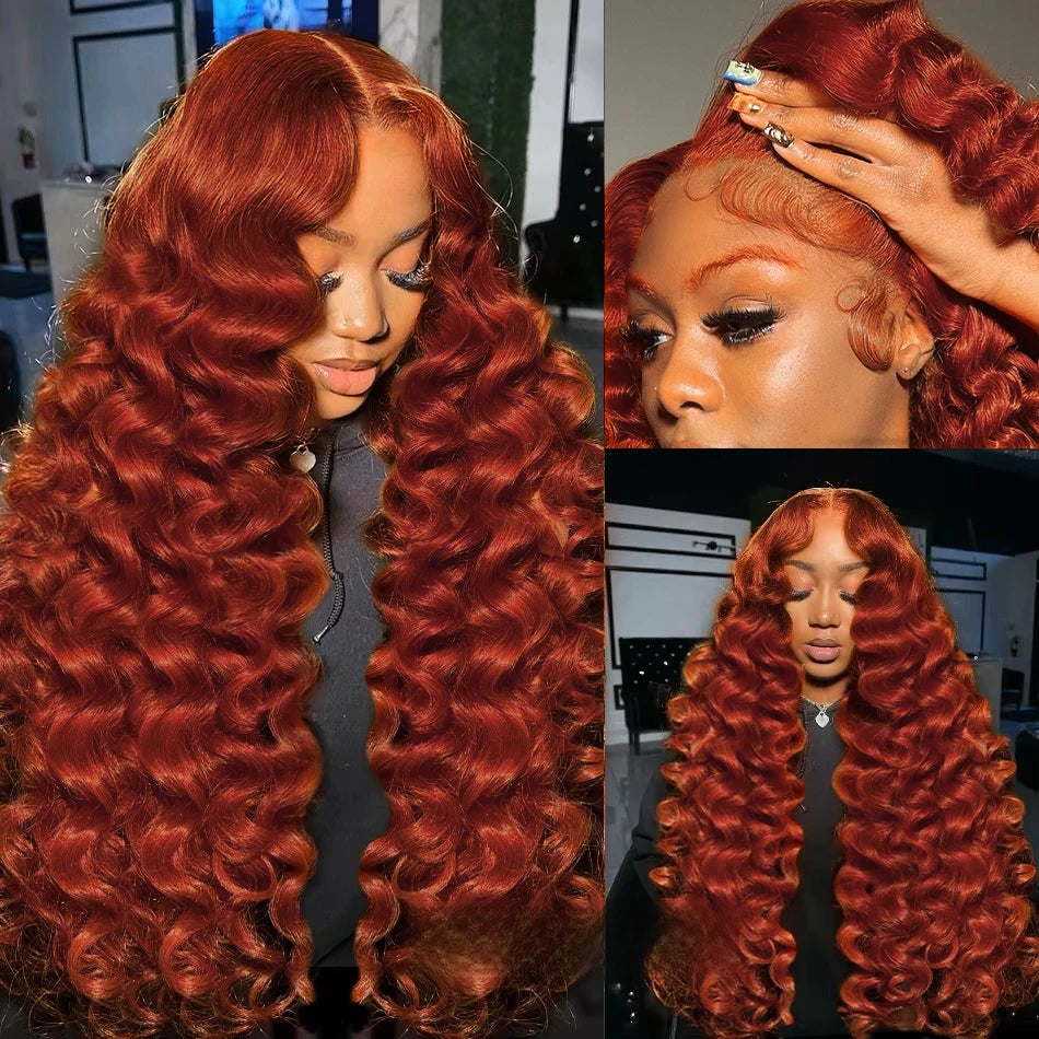 Reddish Brown Loose Deep Wave 13x6 Lace Front Human Hair Wig 30 Inch Brazilian Water Wave Wigs 13x4 HD Lace Frontal Wig