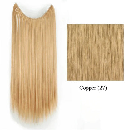 22'' 26'' Long Straight Blonde Synthetic Halo Hair Extensions Fish Line Invisible Hairpiece Extension Fake Hair for Girls