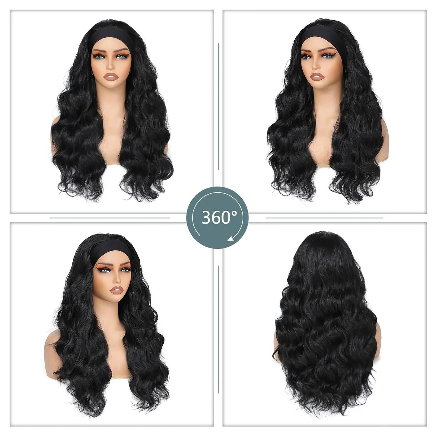 Long Wavy Headband Wig for Women Black Wigs with Brown Blonde Wigs Put On and Go Glueless Wig Long Synthetic Wig Party Daliy Use