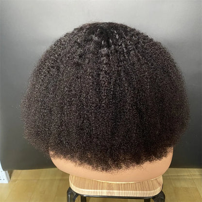 Afro Kinky Curly 250% Density 4x4 Lace Front Short Curly Wigs 100% Human Hair Pre-Plucked Brazilian Virgin Hair Natural Color