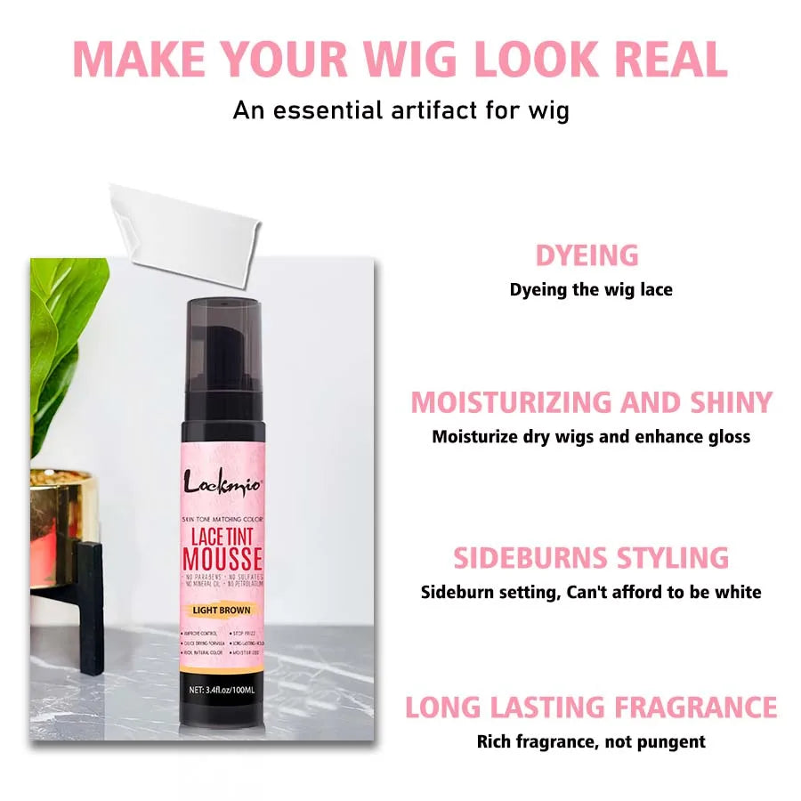 LOCKMIO Natural Lace Tint Spray Dyed Foam Mousse for Women 100ML Wigs Mesh Skin-fitting Invisible Colorant Cosplay Wig Dye Mist