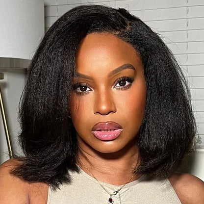 Kinky Straight 13x4 Lace Frontal Human Hair Wig For Women Brazilian Yaki Straight Short Bob Wig Human Hair Pre Plucked On Sale