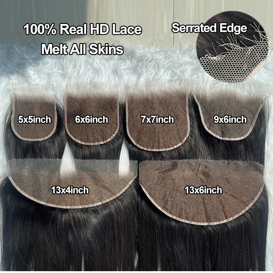 7x7 6x6 5x5 HD Lace Closure Pre Plucked Full 13x4 13x6 HD Lace Frontal Only Small Knots HD Lace Melt Skins Human Hair For Women