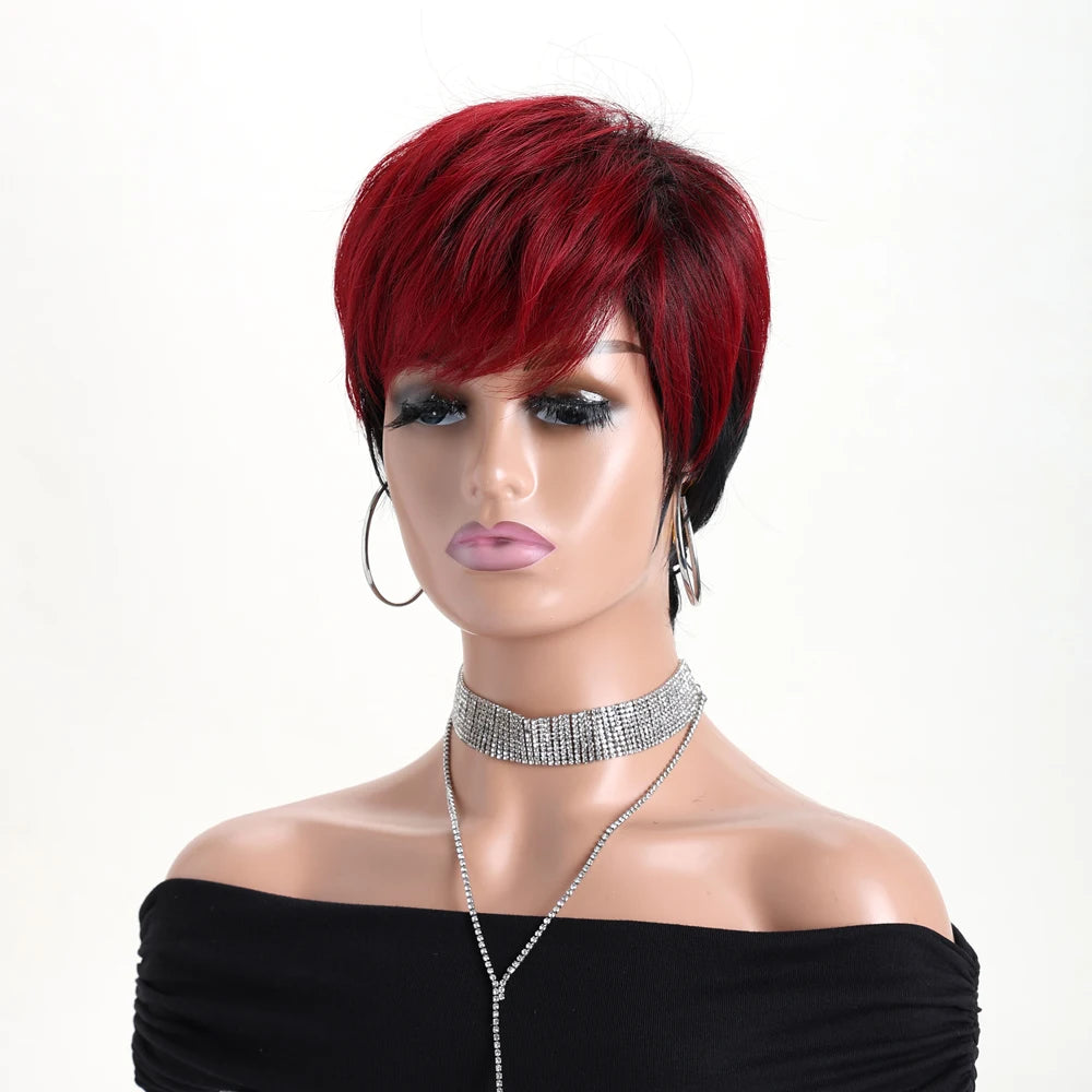 Synthetic Wine Red and Black Wigs For Women Short Curly Wig Natural Looking For Daily Halloween Music Festival Holiday