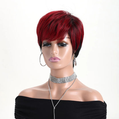 Synthetic Wine Red and Black Wigs For Women Short Curly Wig Natural Looking For Daily Halloween Music Festival Holiday