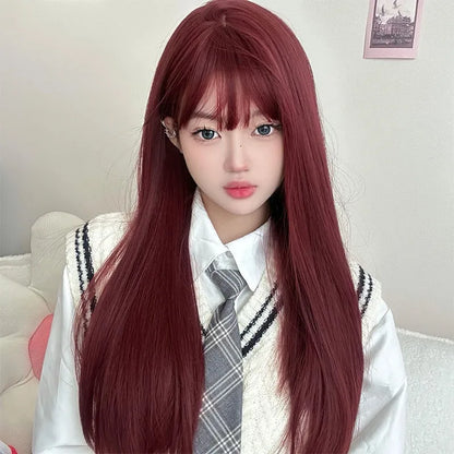 Whtie Wig with Bangs Long Straight Cosplay Wig for Party Fashion Lolita Headband Synthetic Wigs for Women