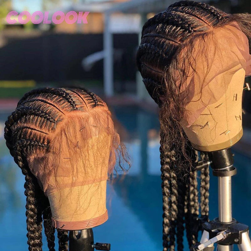 360 Full Lace Cornrow Braided Wigs For Black Women Synthetic Knotless 20" Glueless Braided Wig With Baby Hair Goddess Braids Wig