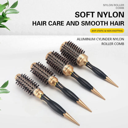 New Handle Round Rolling Brush Straight Twill Hair Comb Boar Bristle Round Barrel Hair Curling Brush Hairdressing Styling Tool