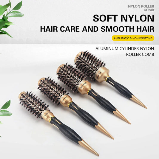New Handle Round Rolling Brush Straight Twill Hair Comb Boar Bristle Round Barrel Hair Curling Brush Hairdressing Styling Tool