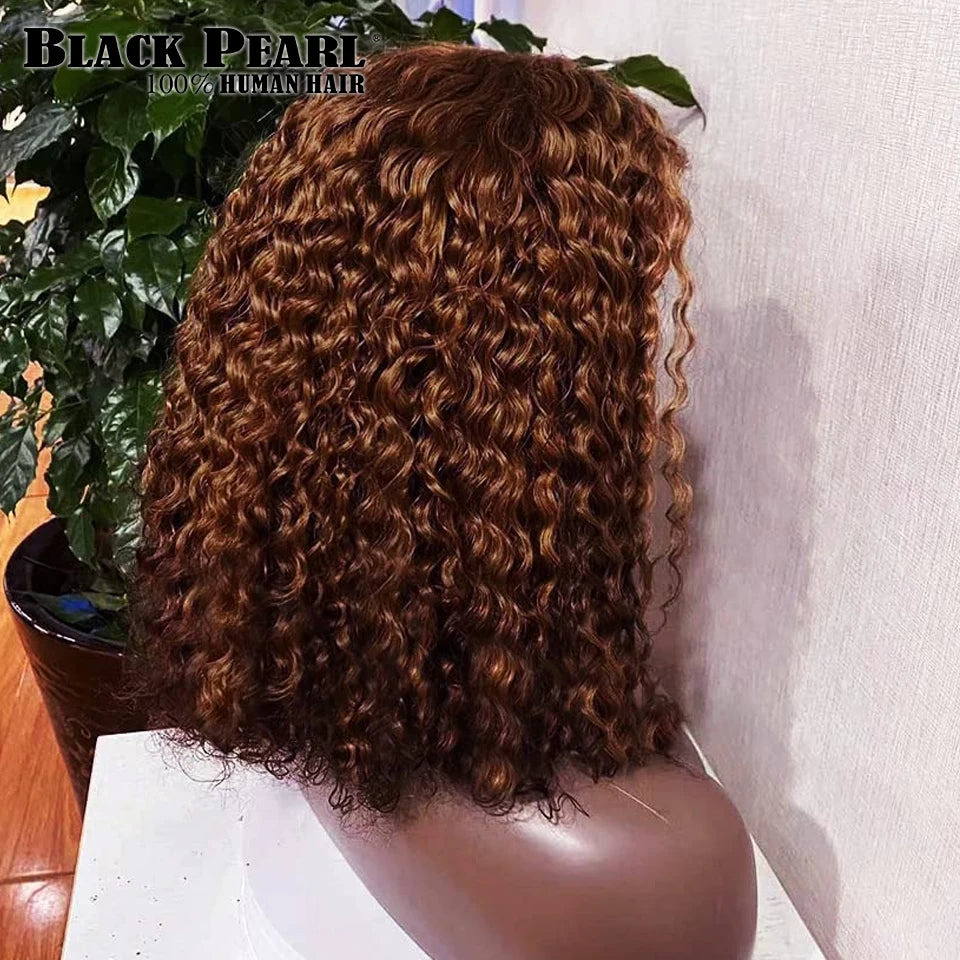 Malaysian Short Curly Bob Lace Front Wig13X7X2 Lace Front Wigs Pre Plucked with Baby Hair HD Lace Brown Curly Bob Wig Human Hair