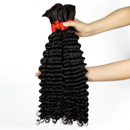 Deep Wave Bulk Human Hair for Boho Braids No Weft 100% Virgin Human Hair Bulk for Braiding Curly Extension Bundles for Women