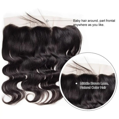 Body Wave Bundles Human Hair With Frontal 100% Natural Human Hair Extensions 3 Bundles With13x4 Transparent Lace Frontal Closure