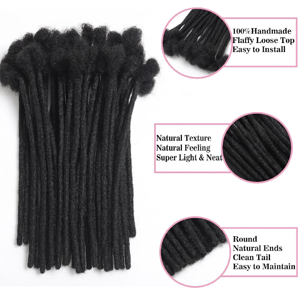 Afro Fully Handmade Permanent Loc Extensions Human Hair 0.8cm Boho Braids Dreadlock Extension Human Hair For Women 10-40 Strands
