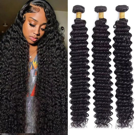 Deep Wave Human Hair Bundles Brazilian Hair Natural Color Deep Wave One Weave Bundles Unprocessed Human Hair 30 40 Inches