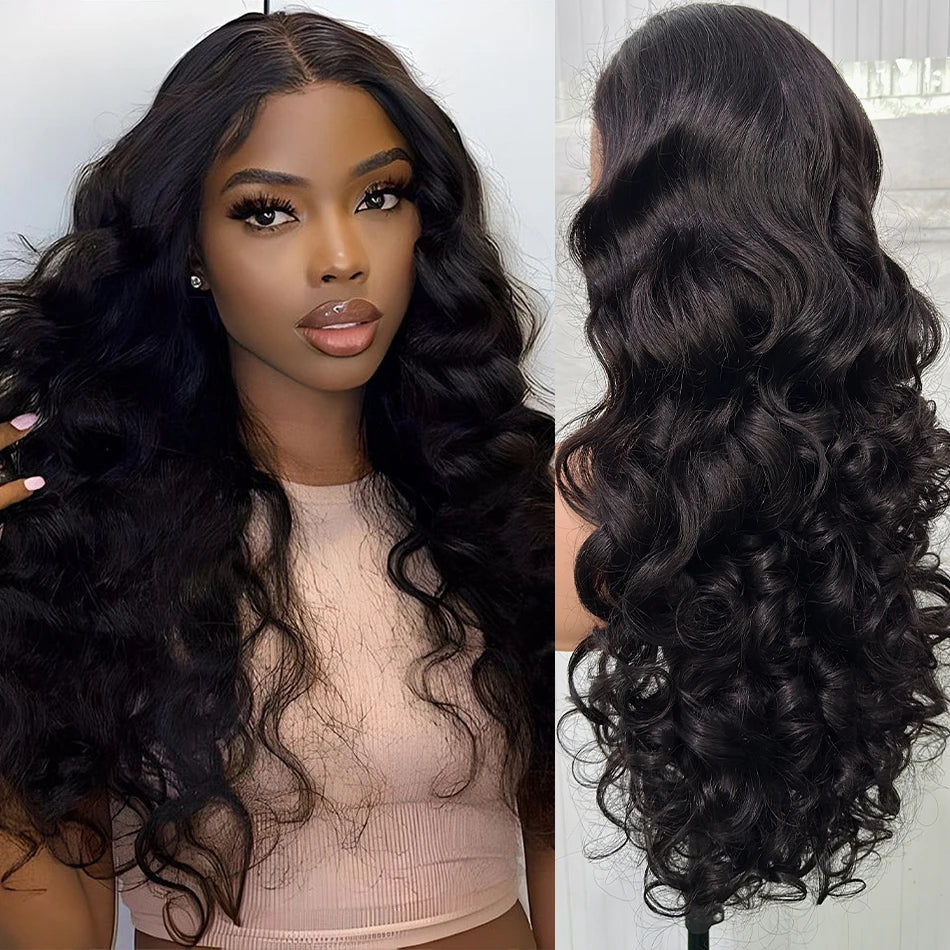 100% Unprocessed Indian Hair Double Drown Bouncy Loose Body Wave 13x4 Lace Frontal 4x4 Lace Closure HD Glueless Wig 250% Density