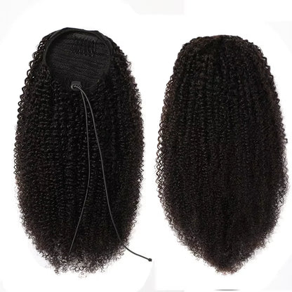 12-24 Inch Mongolian Afro Kinky Curly Ponytail Clips In Drawstring Ponytail Human Hair Wrap Around Velcro Hair Ponytail