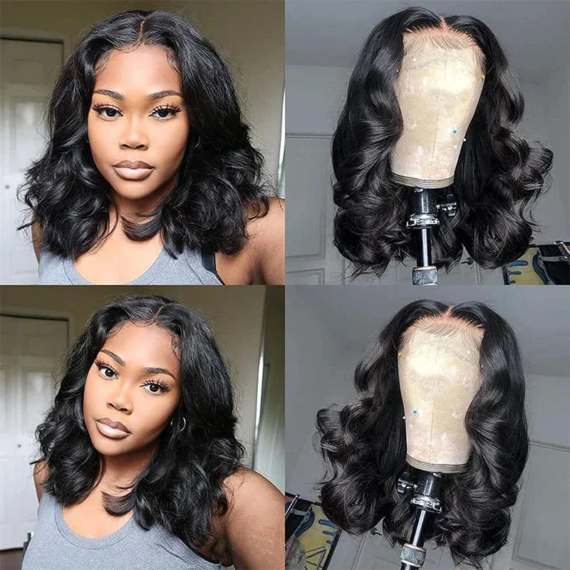 Indian Hair Body Wave Wigs 13x4 Transparent Lace Frontal 100% Human Hair Wig 4x4 Lace Short Bob Wigs Pre Plucked For Black Women