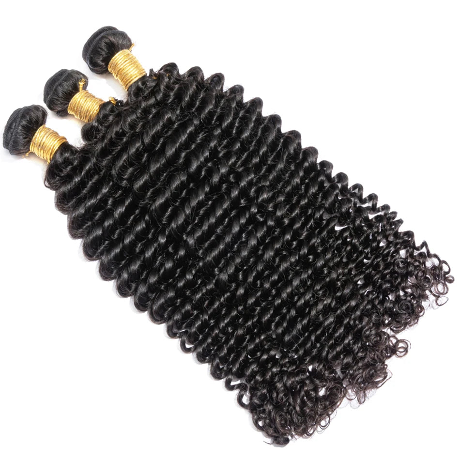 Deep Wave Bundles With Frontal Wet and Wavy Water Wave Human Hair Bundles With Closure Remy Hair Weave Extensions HD Transparent