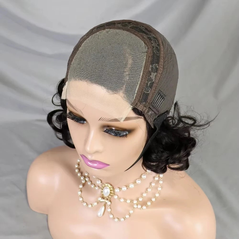 100% Raw Indian Virgin Hair Bouncy Wave 4x4 HD Lace Closure Wigs High Density 12" Wear and Go Ombre Bouncy Curly Glueless Wigs