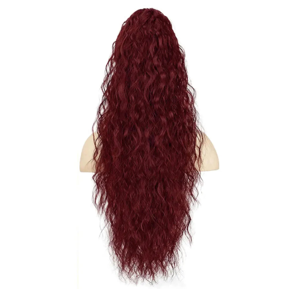 32inch Curly Wavy Ponytail Hair Extension For Women Drawstring Ponytail Hairpieces Synthetic Fake Horse Tail Black