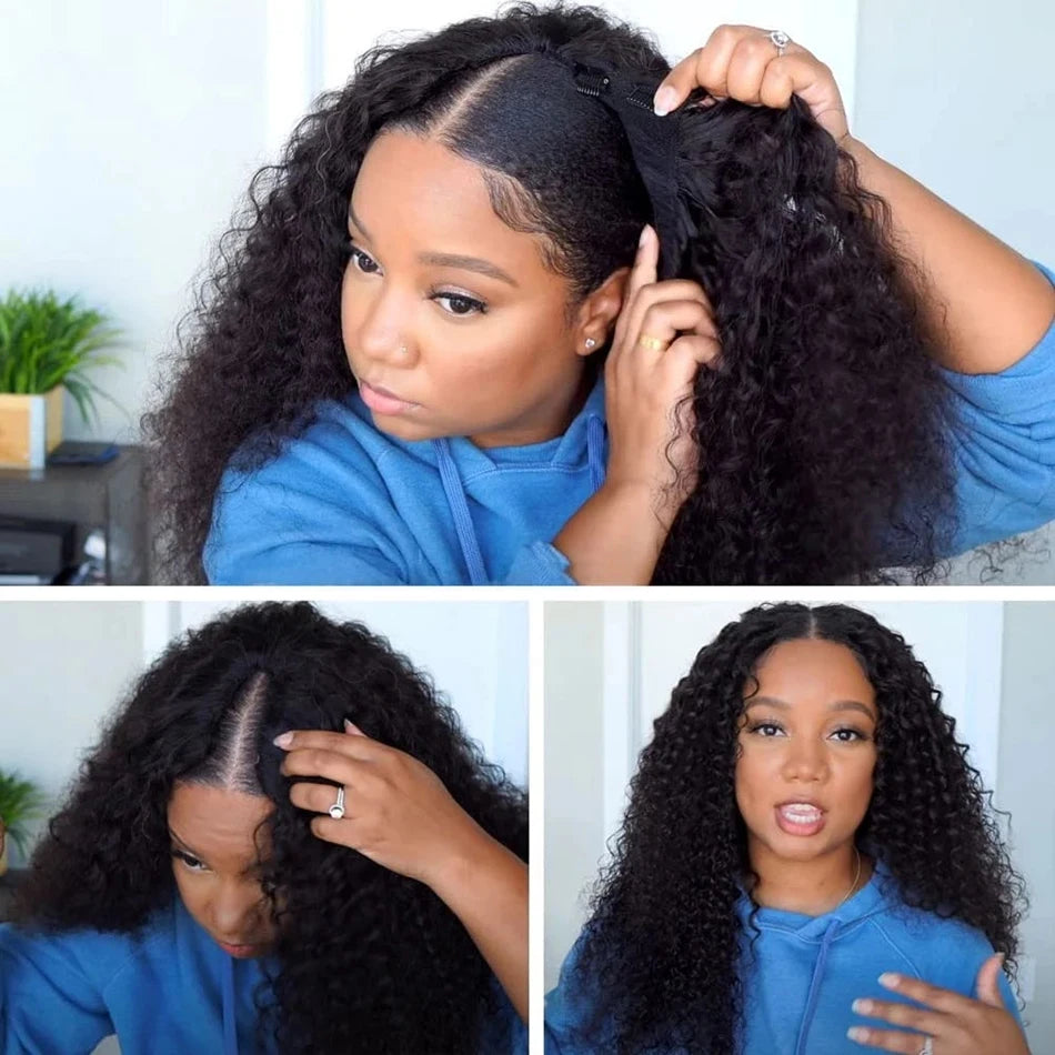 U Part Wig Body Wave Human Hair Wigs 100% Human Hair Brazilian Wavy V Part Wig V Shape Glueless Wig Mininal Leave Out 180Density