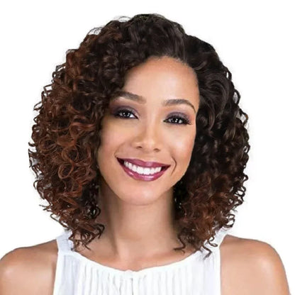 Synthetic Afro Black Curly Wigs for Women Wave African American Wig with Side Bang Natural Hairstyles Full Hair Replacement Wigs