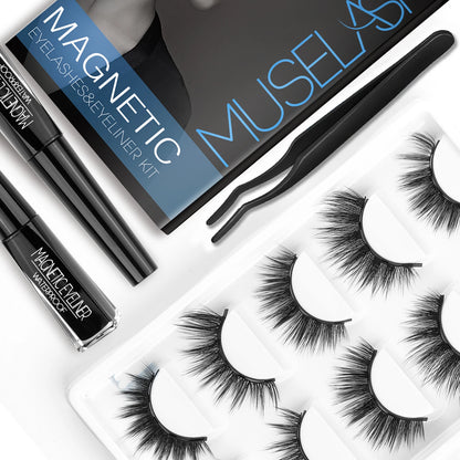 3D Magnetic Eyelashes with Eyeliner Kit 5 Pairs Reusable False Eyelashes Natural Look Magnetic Lashes