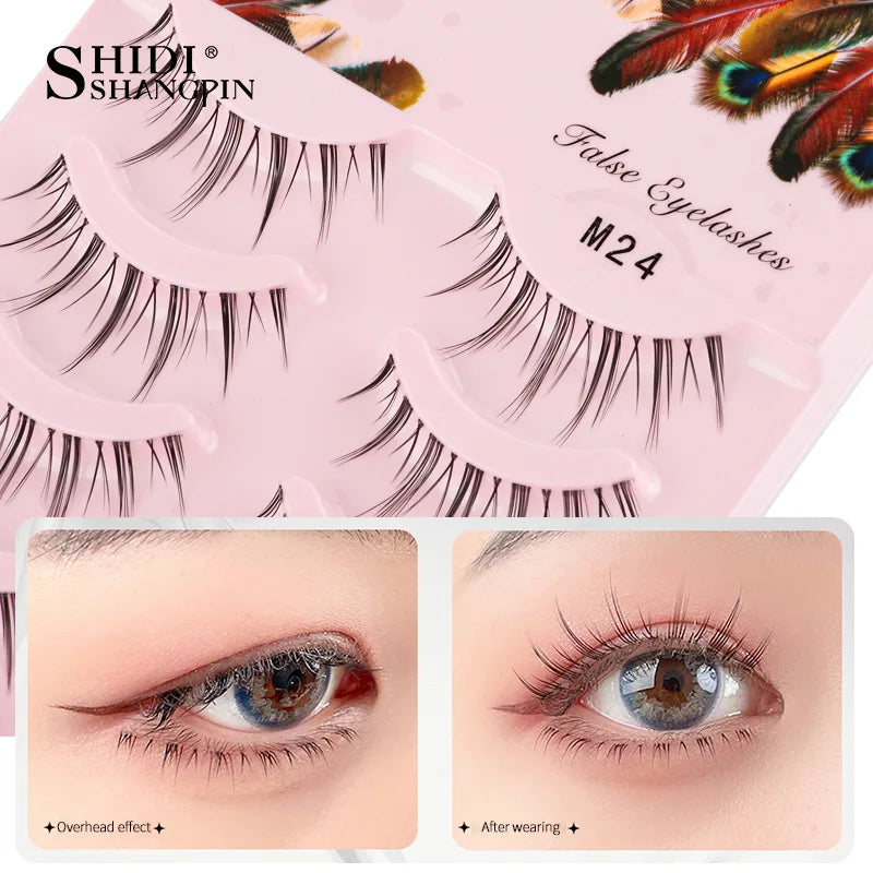 Manga Lashes 5 Pairs Anime Cosplay Faux Mink Lashes Korean Natural short Full Strip Lashes Clear Band Soft Eyelashes Extension