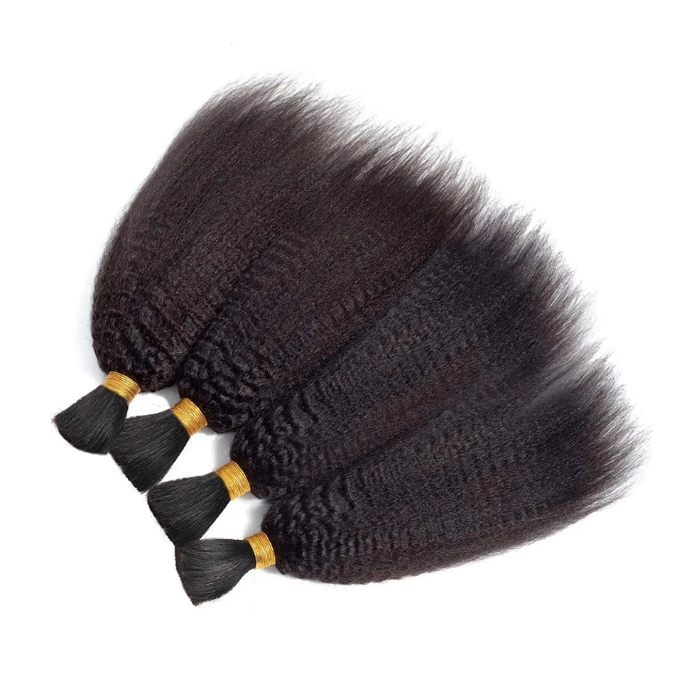 Kinky Straight Human Braiding Hair Bundles No Weft Yaki Straight Bulk Hair For Braiding 100% Unprocessed Human Hair Extensions