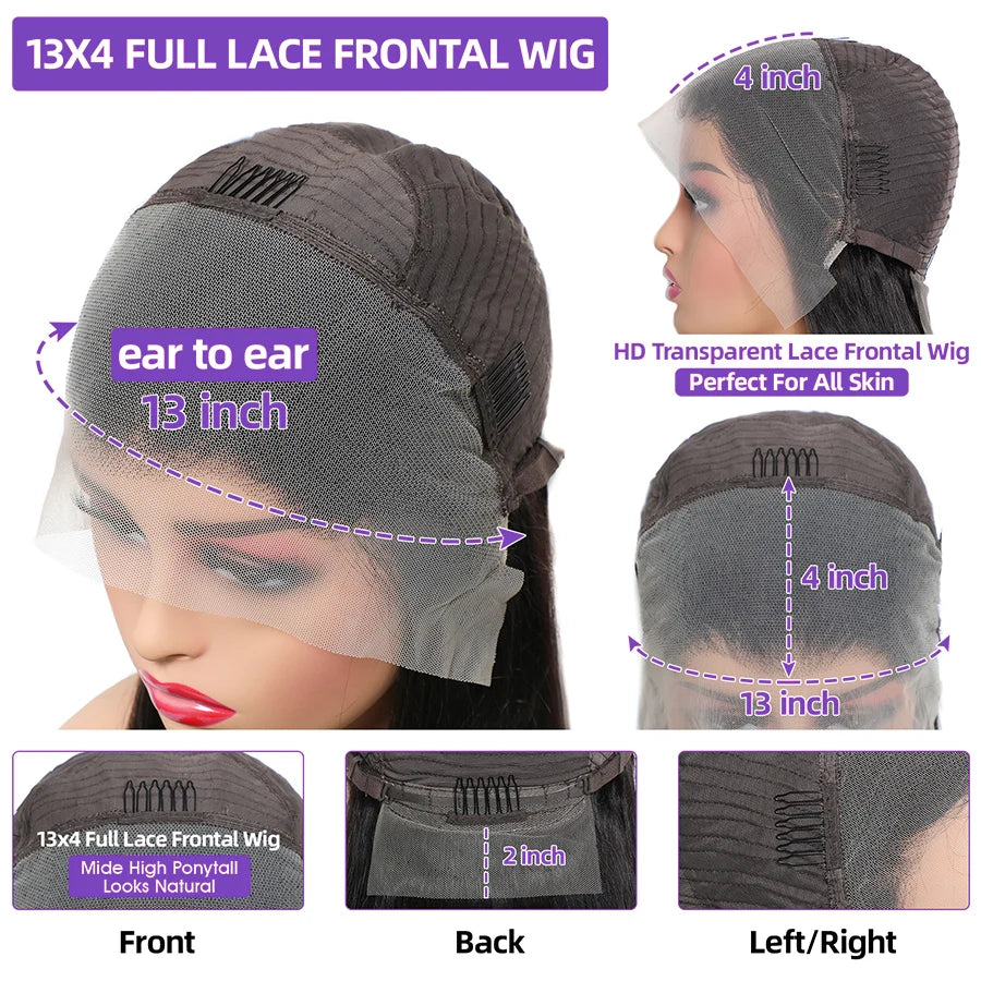 13x6 Lace Full Frontal Wigs Human Hair Body Wave 250% Density Brazilian Virgin Hair Preplucked Transparent Lace 13x4 Frontal Wig