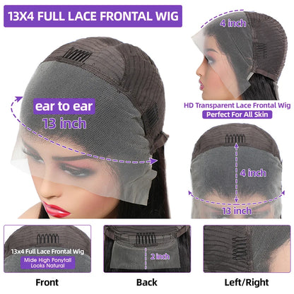 13x6 Lace Full Frontal Wigs Human Hair Body Wave 250% Density Brazilian Virgin Hair Preplucked Transparent Lace 13x4 Frontal Wig