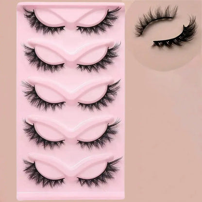 5pairs 3D Cat Eye Lashes Faux Eyelashes Natural Long Full Strip Lashes Winged End Eye Elongated Fake Lashes Soft Eyelashes