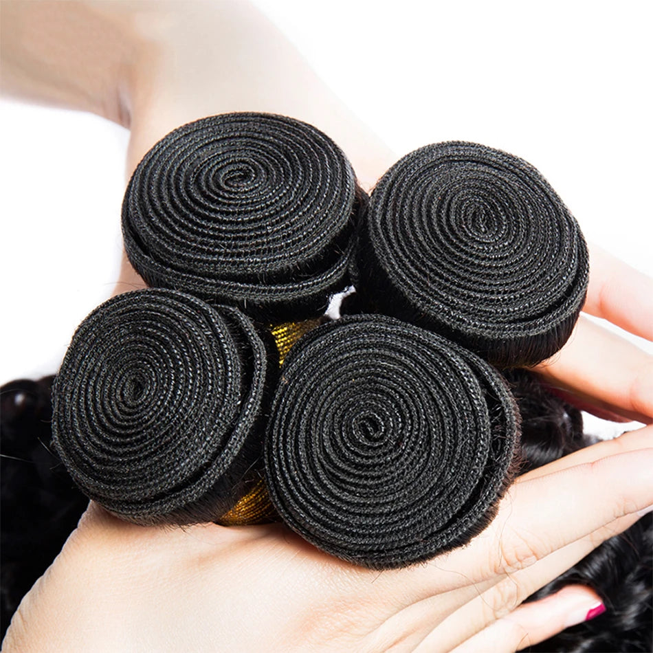 12A Malaysian Kinky Curly Bundles With Closure Virgin Human Hair Bundles With Closure Water Deep Wave 3 Bundles With Closure