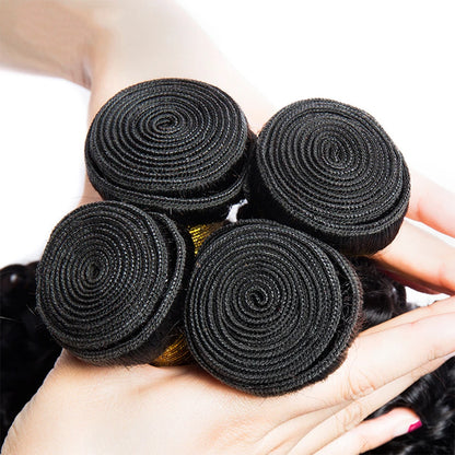 12A Malaysian Kinky Curly Bundles With Closure Virgin Human Hair Bundles With Closure Water Deep Wave 3 Bundles With Closure